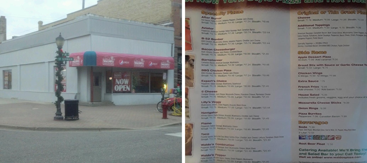 Waldo's Pizza Menu